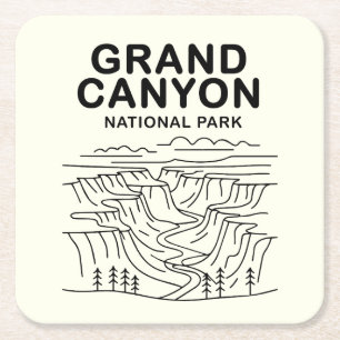 Dessous-de-verre Carré En Papier Grand Canyon National Park Line Art
