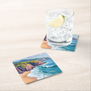 Dessous-de-verre Carré En Papier Grand Sur, peinture à l'aquarelle de l'océan Calif