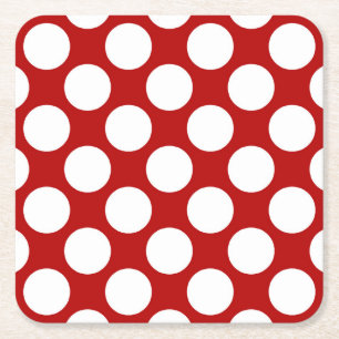 Dessous-de-verre Carré En Papier Grands points rétro - blanc et rouge