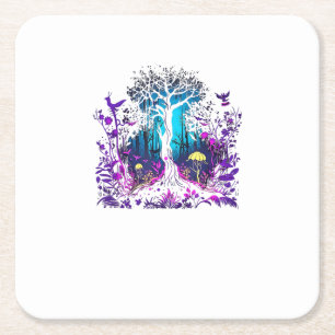 Dessous-de-verre Carré En Papier Graphisme de forêt gothique emo fée Goblincore