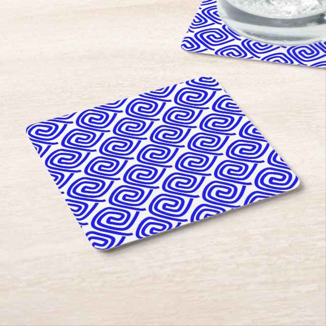 Dessous-de-verre Carré En Papier Grec traditionnel Bleu Blanc Meander Motif furet (Incliné)