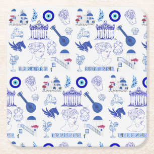 Dessous-de-verre Carré En Papier Grèce Bleu et Blanc