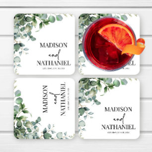 Dessous-de-verre Carré En Papier Green Eucalyptus Feuille Verdure Mariage botanique