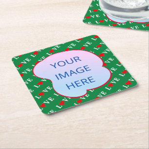 Dessous-de-verre Carré En Papier Green LOVE Heart