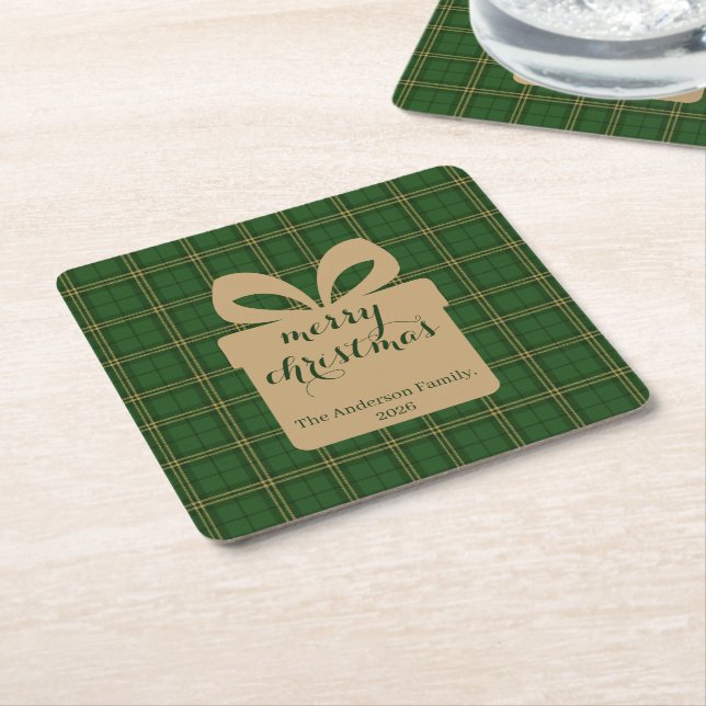 Dessous-de-verre Carré En Papier Green Plaid Christmas Festive Pattern -  (Incliné)