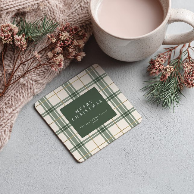 Dessous-de-verre Carré En Papier Green Plaid Christmas Square Paper Coaster (Créateur téléchargé)