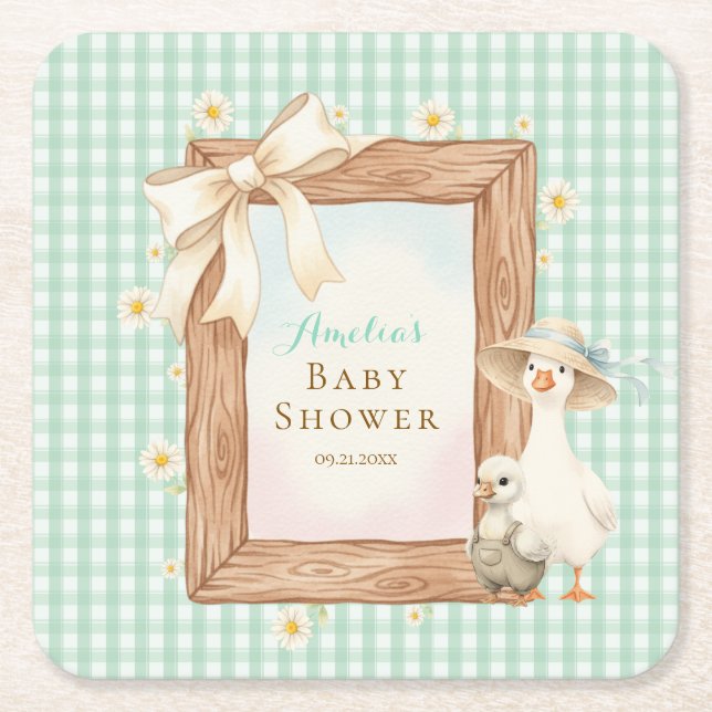 Dessous-de-verre Carré En Papier Green Silly Goose Baby Shower Paper Coaster (Devant)