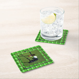Dessous-de-verre Carré En Papier Green Tartan Golf Club Parc, Papier Party Dessous