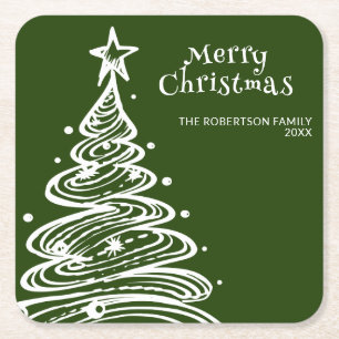 Dessous-de-verre Carré En Papier Green White Christmas Tree Party