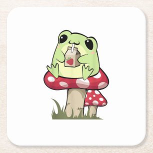Dessous-de-verre Carré En Papier Grenouille Champignon Goblincore Mycologie Style C