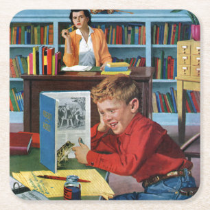 Dessous-de-verre Carré En Papier Grenouille dans la bibliothèque