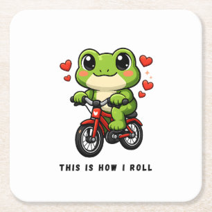 Dessous-de-verre Carré En Papier Grenouille Mignonne à Vélo   Art de Grenouille Kaw