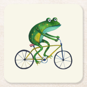Dessous-de-verre Carré En Papier Grenouille Sur Vélo