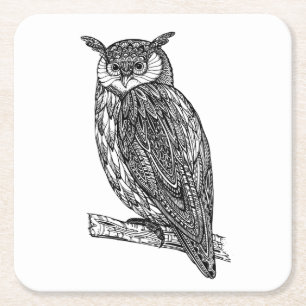 Dessous-de-verre Carré En Papier Griffonnage animal de hibou de totem sauvage