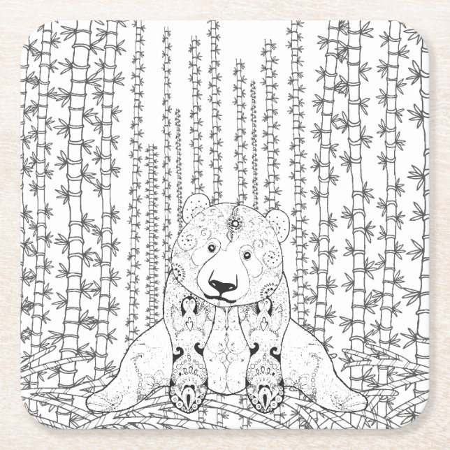 Dessous-de-verre Carré En Papier Griffonnage en bambou de panda (Devant)