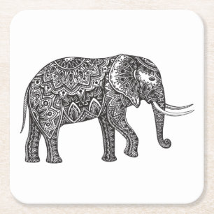 Dessous-de-verre Carré En Papier Griffonnage stylisé d'éléphant d'imaginaire