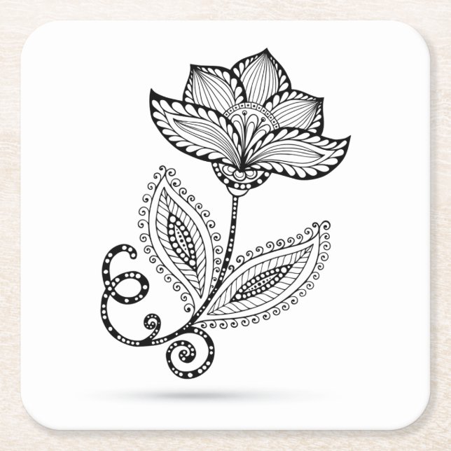 Dessous-de-verre Carré En Papier Griffonnages de Paisley Mehndi de henné (Devant)