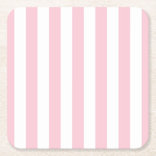 Dessous-de-verre Carré En Papier Grilles Verticales Bébé Rose Et Blanc Gratté (Devant)