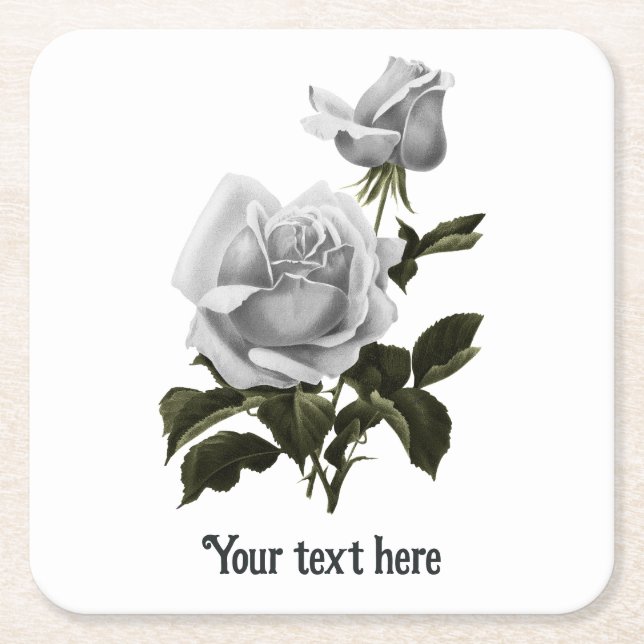 Dessous-de-verre Carré En Papier Grimoire Rose Blanche (Devant)
