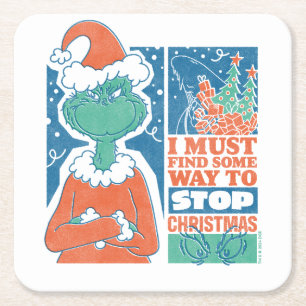 Dessous-de-verre Carré En Papier Grinch Arrêtez Noël Graphique Vintage