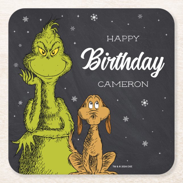 Dessous-de-verre Carré En Papier Grinch Chalkboard Anniversaire (Devant)