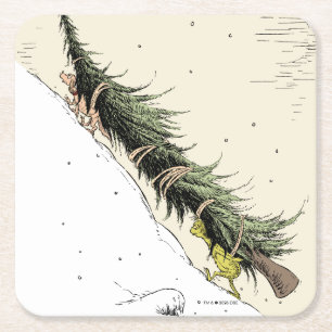 Dessous-de-verre Carré En Papier Grinch et Max rendent le sapin de Noël
