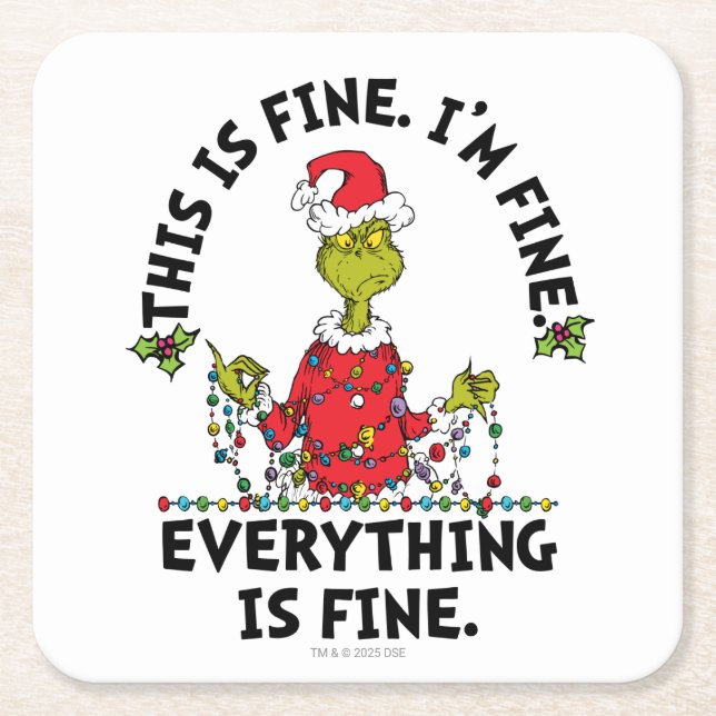 Dessous-de-verre Carré En Papier Grinch | Everything is Fine (Devant)