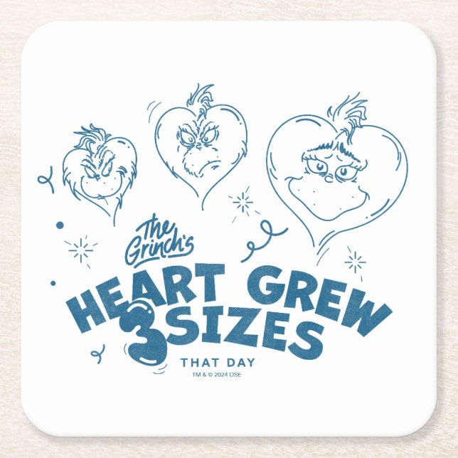 Dessous-de-verre Carré En Papier Grinch's Heart Grew 3 Tailles (Devant)