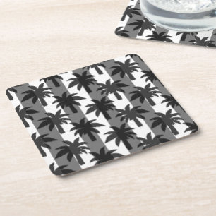 Dessous-de-verre Carré En Papier Gris Blanc Tropical Palmiers Stripes Design