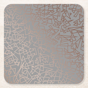 Dessous-de-verre Carré En Papier Gris géométrique de motif d'or rose élégant