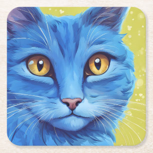Dessous-de-verre Carré En Papier Gros chat bleu.