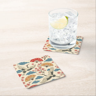 Dessous-de-verre Carré En Papier Grue japonaise motif Sakura Traditionnel japonais