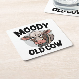 Dessous-de-verre Carré En Papier Grumpy Cow Lover Cadeau Sarcastic Ferme agricole