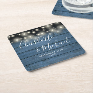 Dessous-de-verre Carré En Papier Guirlande lumineuse bleue mariage sur mesure écrit