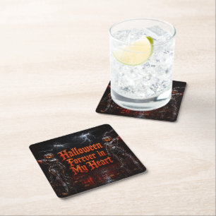 Dessous-de-verre Carré En Papier Halloween à jamais dans mon cœur Gothique Citrouil
