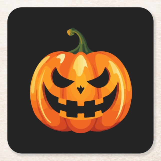 Dessous-de-verre Carré En Papier Halloween Citrouille face effrayant (Devant)