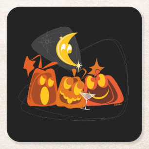 Dessous-de-verre Carré En Papier Halloween Citrouille moderne du Moyen-siècle