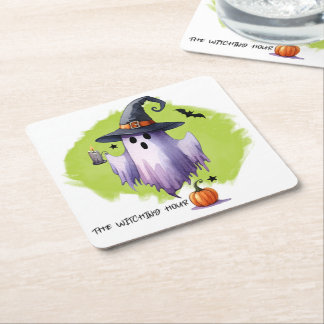 Dessous-de-verre Carré En Papier HALLOWEEN Fantôme Avec Un Chapeau De Sorcière Et U