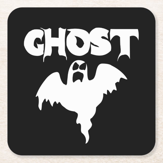 Dessous-de-verre Carré En Papier Halloween Fantôme Noir Et Blanc (Devant)