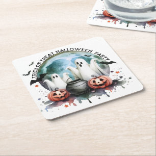 Dessous-de-verre Carré En Papier HALLOWEEN Friandise ou Farce Deux Fantômes Avec Ci