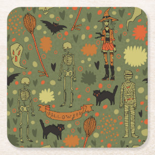 Dessous-de-verre Carré En Papier Halloween Haunt : Mélange Vintage Éffrayant
