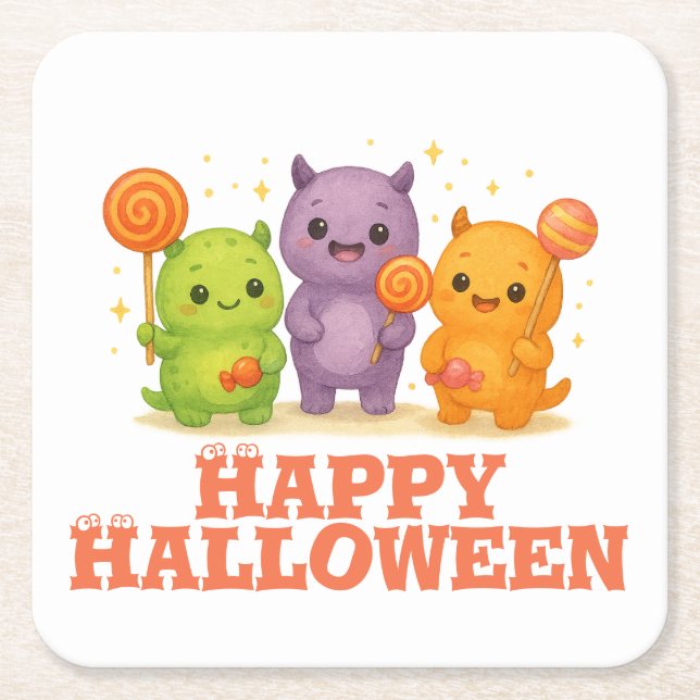 Dessous-de-verre Carré En Papier Halloween Kawaii Monsters & Lollipops (Devant)