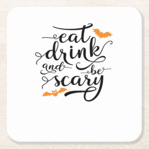 Dessous-de-verre Carré En Papier Halloween Mangez Buvez Et Soyez Effrayant Rétro Cl