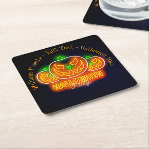Dessous-de-verre Carré En Papier Halloween Nom Année 20xx Neon Citrouille à l'appar