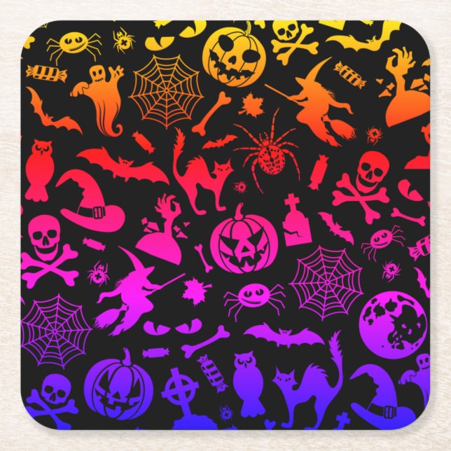 Dessous-de-verre Carré En Papier Halloween Party Happy Halloween néon éffrayant eff (Devant)