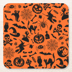 Dessous-de-verre Carré En Papier Halloween Party Happy Halloween orange noir fun