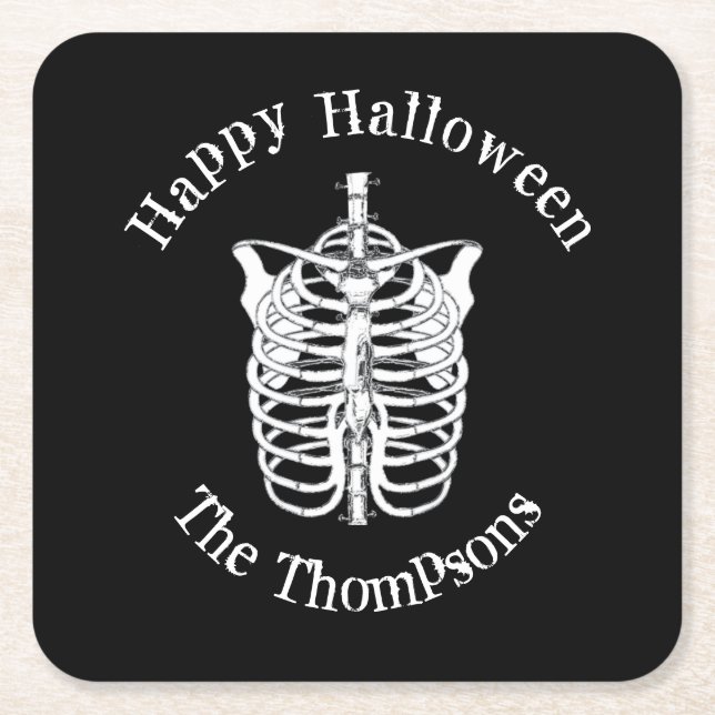 Dessous-de-verre Carré En Papier Halloween squelette Déplaisant Éffrayant (Devant)