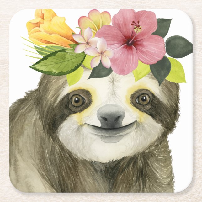 Dessous-de-verre Carré En Papier Halo tropical | Sweet Sloth (Devant)