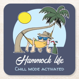 Dessous-de-verre Carré En Papier Hammock Life Chill Mode Activé Drôle Cartoon