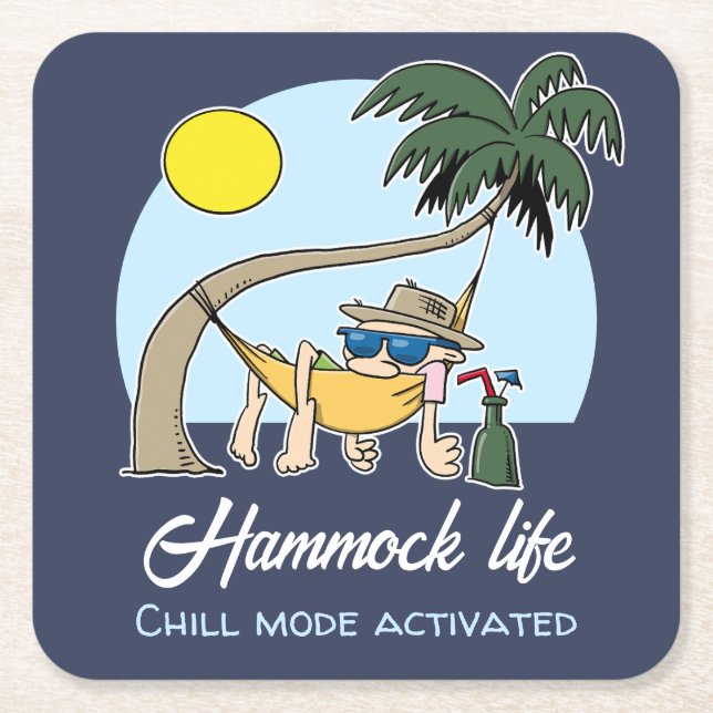 Dessous-de-verre Carré En Papier Hammock Life Chill Mode Activé Drôle Cartoon (Devant)
